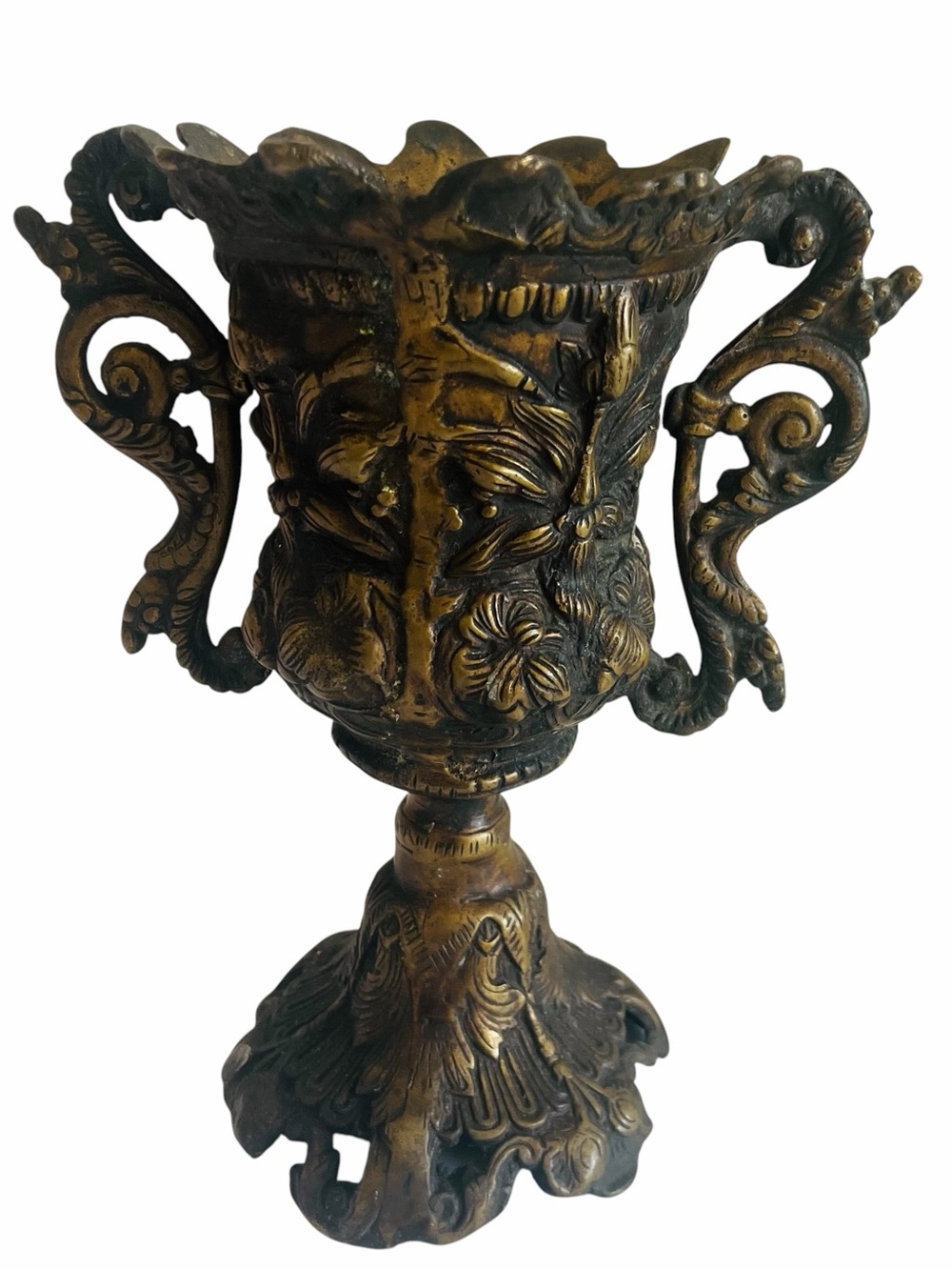 Antique Ornate Patina Double Handled Vase
